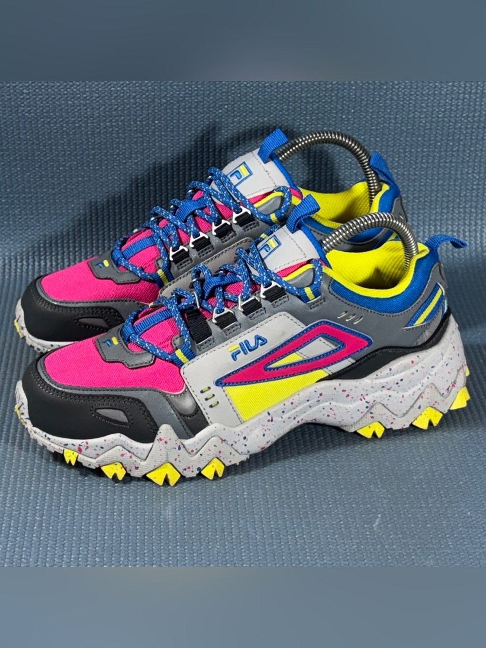 Fila Women's Oakmont Trail Run Shoes Pink Glo/Monument/Blue Lemonade Size 8
